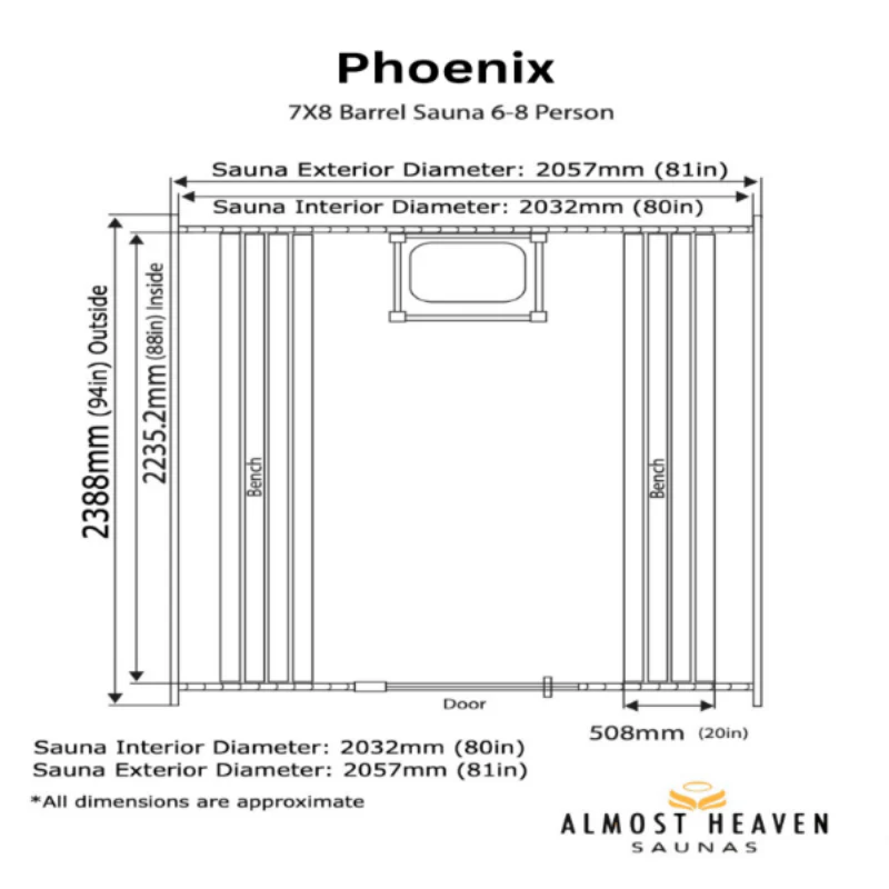 Almost Heaven Phoenix 6 Person Luxury Barrel Sauna - Image 16